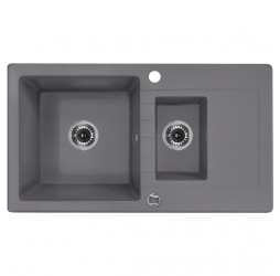 Deante Zorba серый металлик - мойка 1,5 чаши с крылом, 760*440*150 мм + сифон