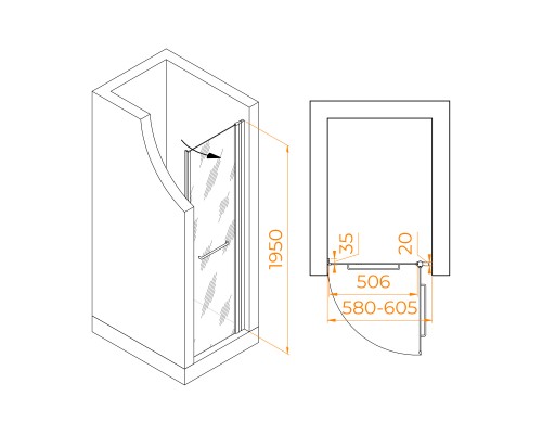 Распашная душевая дверь RGW PA-103 60*195 матовое стекло 6 мм 020810306-21
