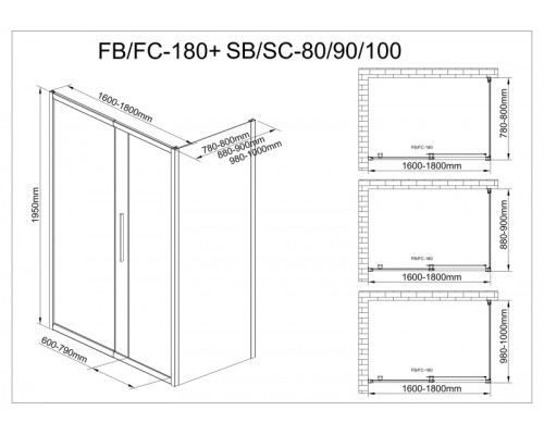 Душевой уголок Avacan FB 160-180+ SB 90 AVA 160-180x90 стекла с рисунком, профиль черный
