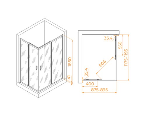Душевой уголок, прямоугольный RGW PA-146-B прозрачное стекло 6 мм цвет проф. чёрный 90*120*185 020814692-14