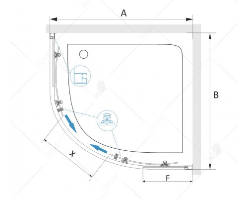 Душевой уголок, полукруг RGW CL-54-B 100х100 прозрачное cтекло 5 мм цвет профиля черный 32095400-14