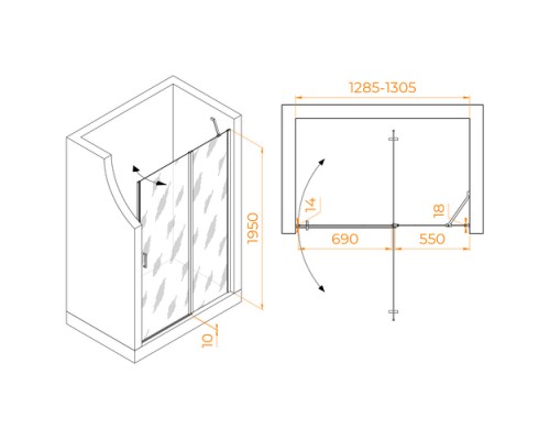 Распашная душевая дверь RGW LE-004-B 130*195 матовое стекло 6 мм 351200413-24