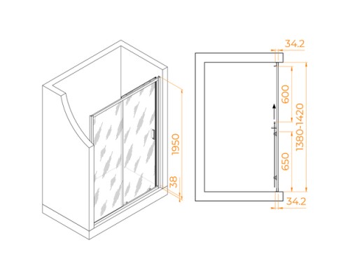 Раздвижная душевая дверь RGW PA-14 Gr 140*195 прозрачное стекло 6 мм 41081414-110