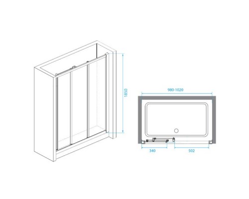 Душевая дверь RGW CL-111 410911110-11 раздвижная 100х185. Размер регулировки 980-1020 мм.