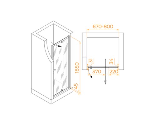 Распашная душевая дверь RGW PA-02 NEW 70*185 Шиншила стекло 6 мм 41080207-51