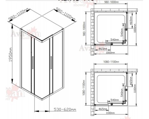 Душевой уголок Avacan KB 100-110 МТ AVA 100x100 стекла матовые с рисунком, профиль черный