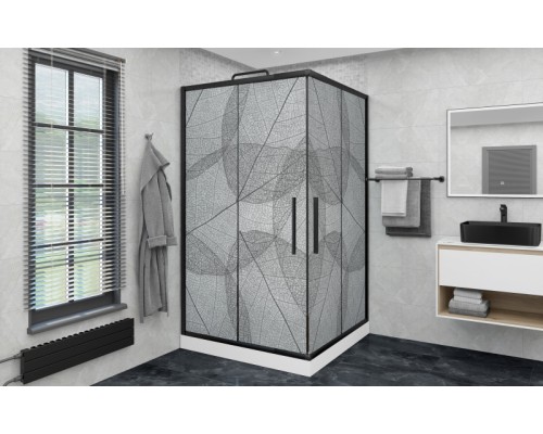 Душевой уголок Avacan KB 100-110 МТ AVA 100x100 стекла матовые с рисунком, профиль черный