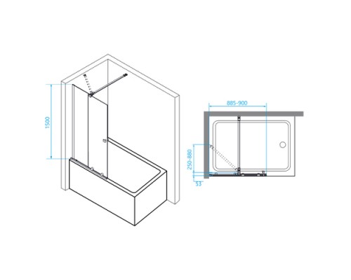 Стационарная шторка на ванну RGW SC-150 90*150 прозрачное стекло 8 мм 351115009-11