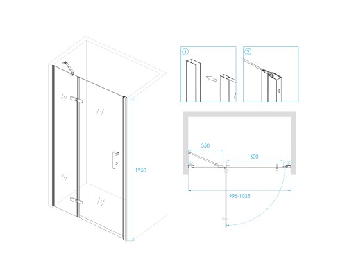 Распашная душевая дверь RGW PA-07 B "L" 100*195 прозрачное(Принт) стекло 6 мм 41080710-84L