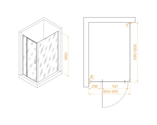 Душевой уголок RGW PA-078B (RGW PA-008B + Z-050-2B) 800x1200