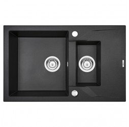 Deante Andante графитовый металлик - мойка 1,5 чаши с крылом, 780*490*180 мм + сифон SPACE SAVER