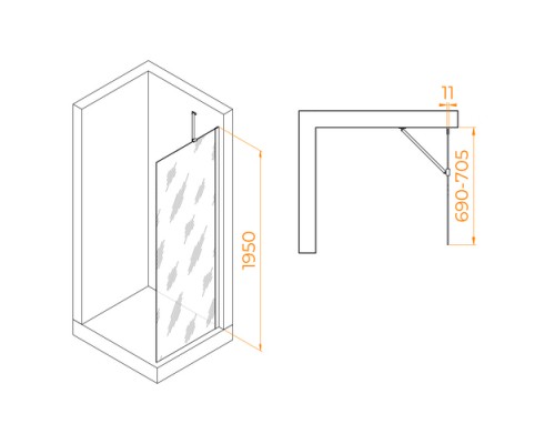Душевая перегородка Walk-In RGW 70x195 WA-102B стекло тонированное, профиль черный