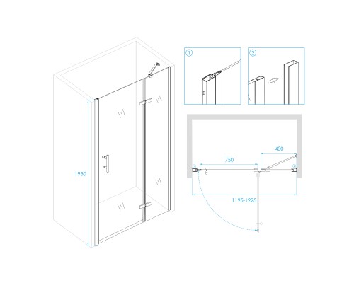 Распашная душевая дверь RGW PA-07 B "R" 120*195 прозрачное(Принт) стекло 6 мм 41080712-84R