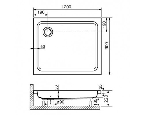 Душевой поддон прямоугольный RGW STYLE белый акрил cерия Acryl (90*120) 16180292-11