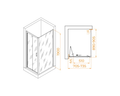 Душевой уголок RGW Passage PA-142B 70х90 060814279-14 профиль черный, стекло прозрачное