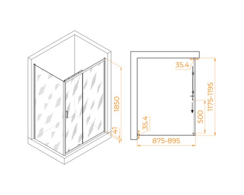 Душевой уголок, прямоугольный RGW PA-145 прозрачное стекло 6 мм цвет проф. хром 90*120*185 020814592-11
