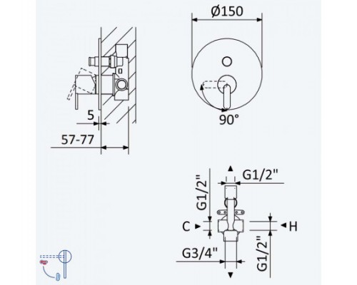 Смеситель скрытого монтажа Leaf Night Sky 167 130 1NS (на 2 потока)