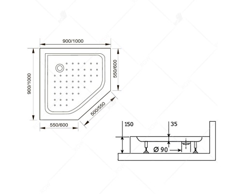 Душевой поддон трапеция RGW LUX/TN-TR белый акрил cерия Acryl (100*100*150) 16180500-41