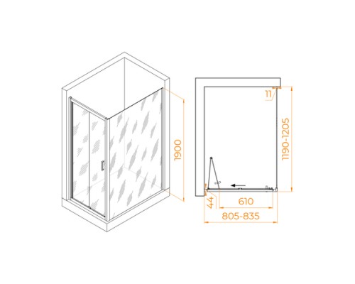 Душевой уголок RGW Passage PA-142B 80х120 060814282-14 профиль черный, стекло прозрачное