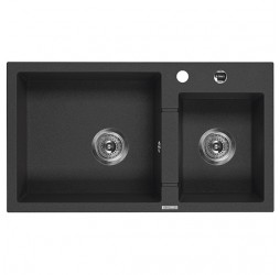 Deante Piva графитовый - мойка 2 чаши, 780*440*180 мм + сифон