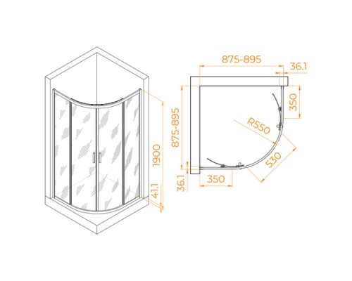Душевой уголок, полукруг RGW PA-51-B 90х90 прозрачное cтекло 6 мм цвет профиля хром 02085199-11