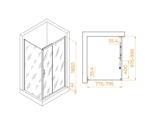 Душевой уголок, прямоугольный RGW PA-145 прозрачное стекло 6 мм цвет проф. хром 80*100*185 020814580-11