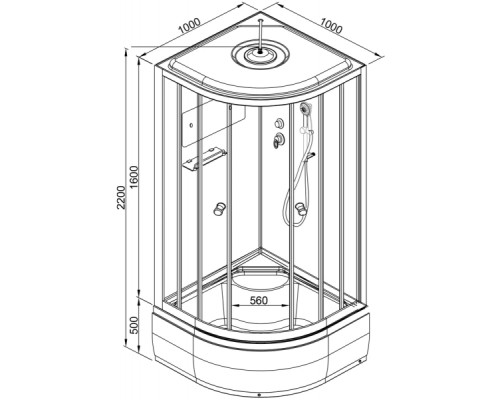 Душевая кабина AvaCan D10SEL AVA 100x100 с электрикой, стекла матовые, профиль хром