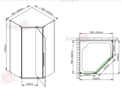Душевой уголок Avacan PB 100 AVA 100x100 стекла с рисунком, профиль черный