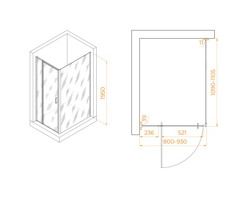 Душевой уголок RGW PA-078 (RGW PA-008 + Z-050-2) 800x1100