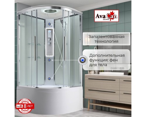 Душевая кабина AvaCan EM5080LEDT AVA 80x80 LED, стекла прозрачные, профиль хром