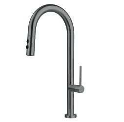 Deante Olfato Titanium Смеситель для кухни с выдвижным изливом на две струи, титан