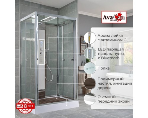 Душевая кабина AvaCan Z1911LED AVA 110x90 LED, стекла прозрачные, профиль хром