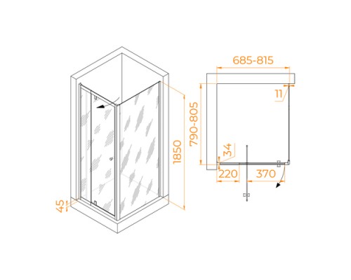 Душевой уголок RGW PA-44 (PA-02 NEW + Z-050-1) прозрачное cтекло цвет профиля 6 мм 4108447