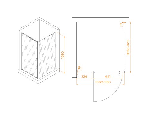 Душевой уголок RGW PA-078B (RGW PA-008B + Z-050-2B) 1000x1100