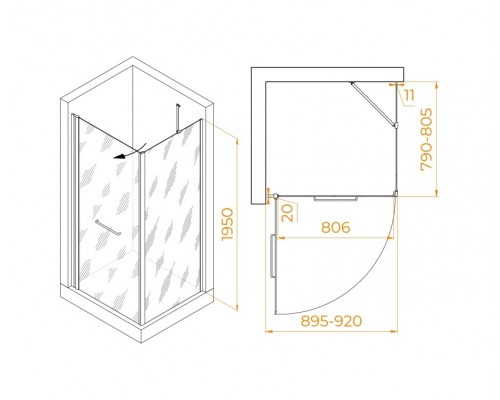 Душевой уголок RGW Passage PA-148 90х80 020814898-11 профиль хром, стекло прозрачное