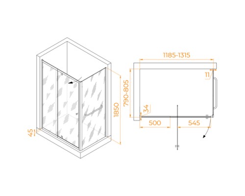 Душевой уголок RGW PA-44-1 (PA-02 + Z-060-1) 1200x800
