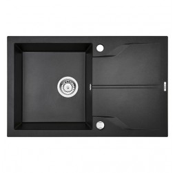 Deante Andante графитовый металлик - мойка 1 чаша с крылом, 780*490*180 мм + сифон SPACE SAVER