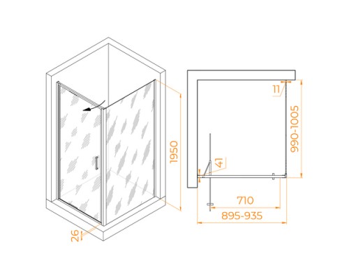 Душевой уголок RGW Stilvoll 90х100 703214590-14 черный, стекло прозрачное