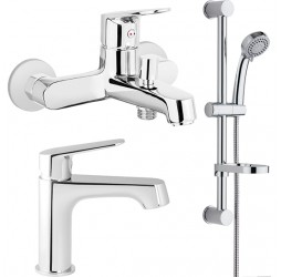 Deante Chaber Комплект смесителей (для ванны, высокий для раковины и душевой гарнитур), хром