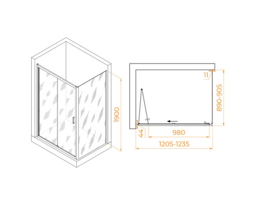 Душевой уголок RGW Passage PA-142 120х90 060814229-11 профиль хром, стекло прозрачное