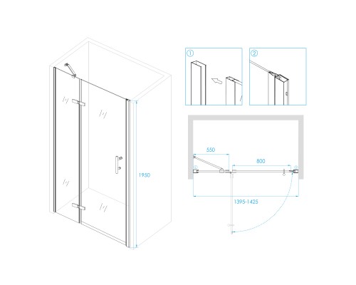 Распашная душевая дверь RGW PA-07 B "L" 140*195 прозрачное(Принт) стекло 6 мм 41080714-84L