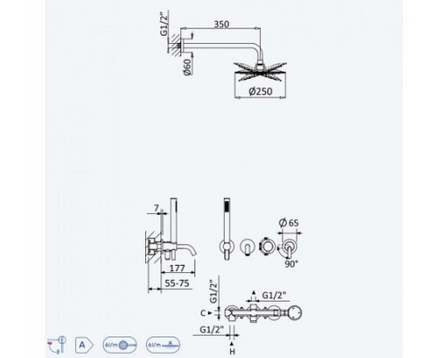 Душевой набор, скрытого монтажа, душевой лейкой Ø250 мм и наливом на ванну Leaf 167 240 0SR Sunrise