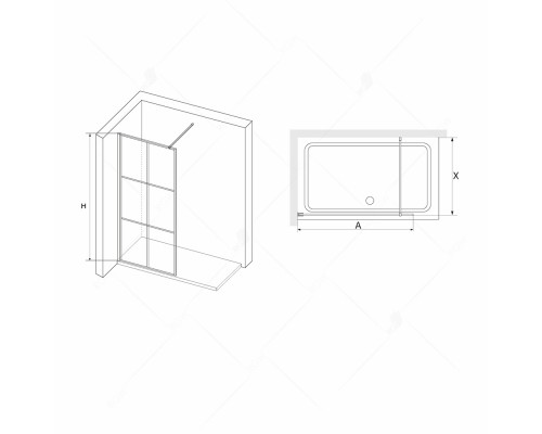 Душевая перегородка RGW WA-011B неподвижное Walk In cтекло прозрачное(Принт), 8 мм 100*200 чёрный 35101100-84