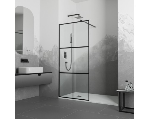 Душевая перегородка RGW WA-011B неподвижное Walk In cтекло прозрачное(Принт), 8 мм 100*200 чёрный 35101100-84