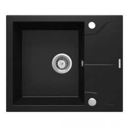 Deante Andante черный - мойка 1 чаша с крылом, 590*490*180 мм + сифон SPACE SAVER