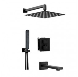 Deante Комплект Душевая система скрытого монтажа термост. 3-х функц., квадратный, черный
