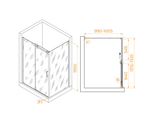 Душевой уголок RGW TO-44 (TO-14 + Z-050-2) прозрачное cтекло цвет профиля 8 мм 02074430-11