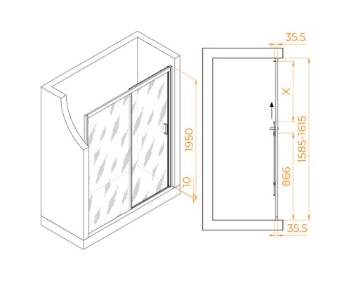Раздвижная душевая дверь RGW PA-017 160*195 прозрачное стекло 6 мм 350801716-11