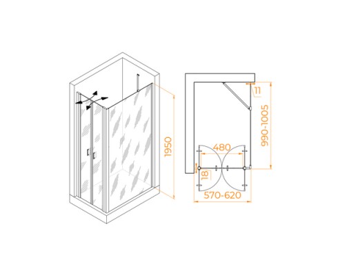 Душевой уголок RGW PA-144 (PA-104+Z-050-2+O-204) 600x1000