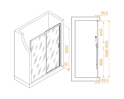 Раздвижная душевая дверь RGW PA-017-B 160*195 прозрачное стекло 6 мм 350801716-14